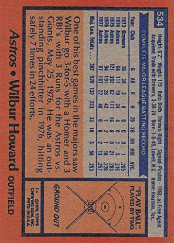 1978 FAPPS 534 Wilbur Howard Houston Astros MLB bejzbol kartica Nm blizu mente