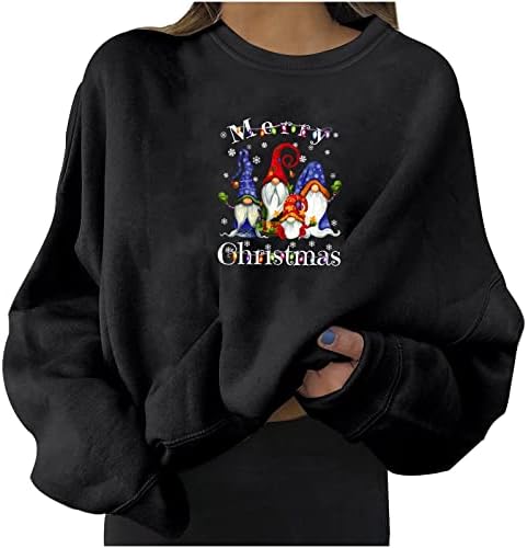 Ženska božićna grafička duksera Ležerne prilike pulover u okruglom vratu Lagane vrhove ženske dukseve 2x