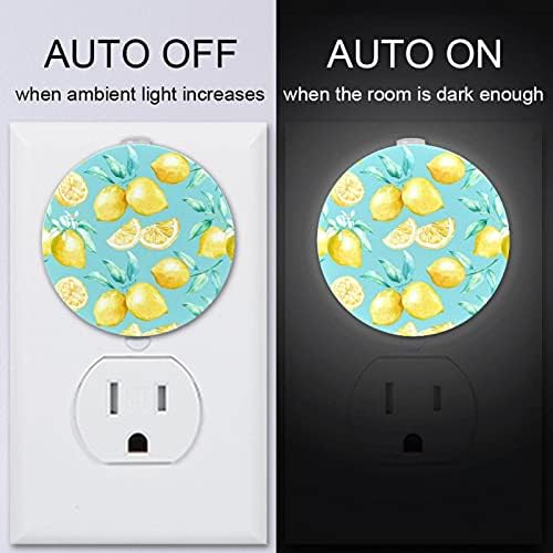 2 paket Plug-in Nightlight LED noćno svjetlo sa senzorom sumraka do zore za dječiju sobu, rasadnik, kuhinju, hodnik Žuti limunski uzorak citrusnog voća