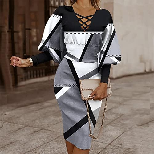 Žene odjeće s dugim rukavima Trendi V izrez Duga casual haljina jesen ljetna grafička haljina za dame 6x 6x