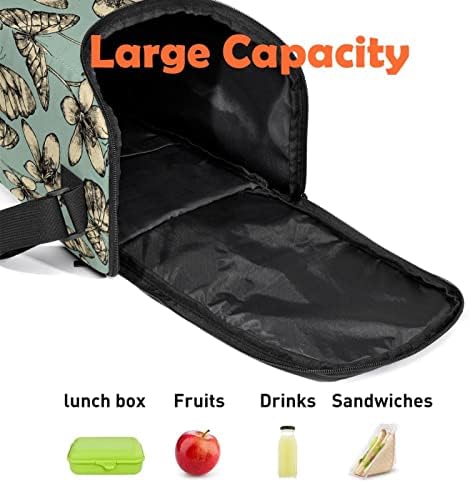 Torbe za ručak za žene i muškarce, izolovana leptir zelena torba za ručak sa podesivom naramenicom za školu, posao, piknik, kampovanje