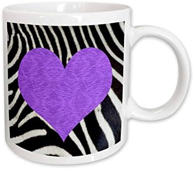 3drose Punk Rockabilly Zebra Animal Stripe purpurno srce Print keramička šolja, 11 unci