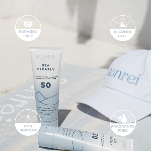 Sonrei Sea Clearly Premium SPF 50 Clear Face and Athleisure Body Sunscreen Gel | UVA, UVB & antioksidans obogaćen, Reef Safe, UV zaštita, Vegan, GMO & bez glutena-3.4 Fl oz