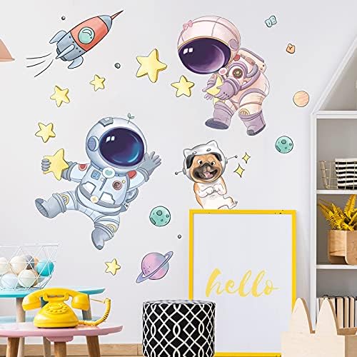 Zidne naljepnice astronauta, uklonjive PVC svemirske zidne naljepnice za spavaću sobu dnevni boravak dječija soba vrtić, umjetnički