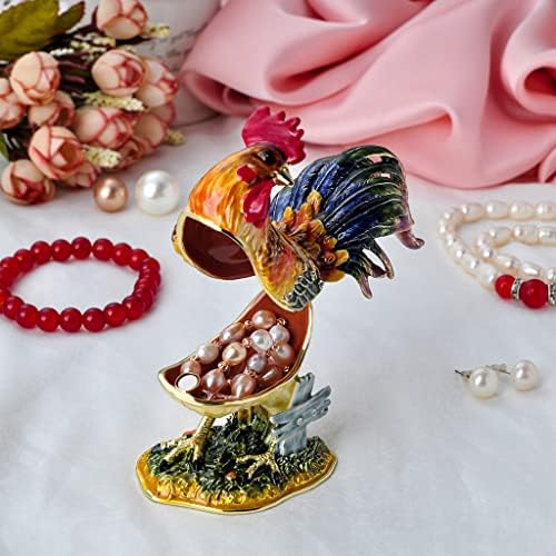 FJ Fengzhijie Trinket kutija sa šarkim pirotnik figurine Zlatni nakit emajlirani pileći farmi Početna Décor, pokloni