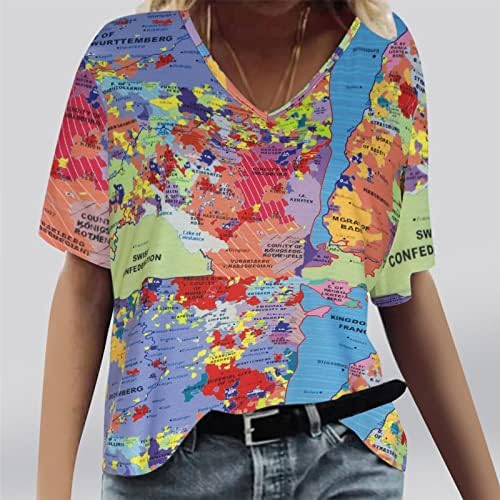 Bluze Dame Jesen Summer Odjeća Kratki rukav V izrez Pamučna grafička bluza za tinejdžerske djevojke 5c 5c