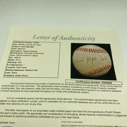 Cool Papa Bell potpisao je službenu američku ligu bejzbol JSA Coa Negro lige Hof - autogramirani bejzbol