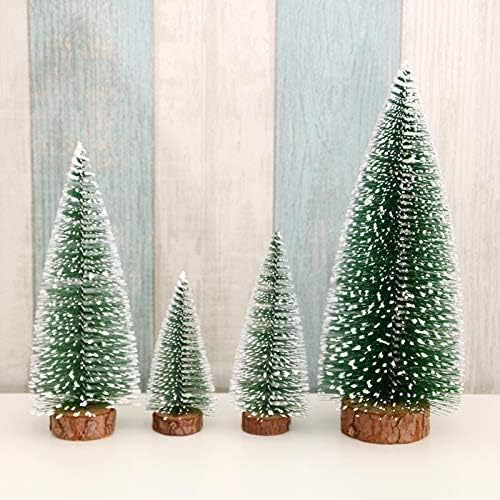 Sićušna božićna stabla, 4pcs Mini umjetni Xmas Sisal Snow Frost stolovi, zeleni drveće četkica sa drvenom bazom, za božićni dekor