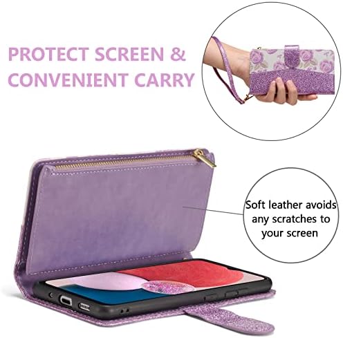 UEEBAI torbica za novčanik za Samsung Galaxy A14 5G, Glitter PU kožna magnetno zatvaranje torbica sa patentnim zatvaračem džepna futrola