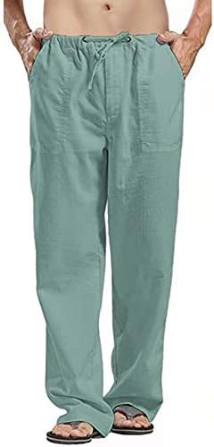 Posteljine pantalone, muškarci Ležerne prilike posteljine posteljine džepove zadivljujuće hlače Prozračne ljetne hlače na plaži Pantalone