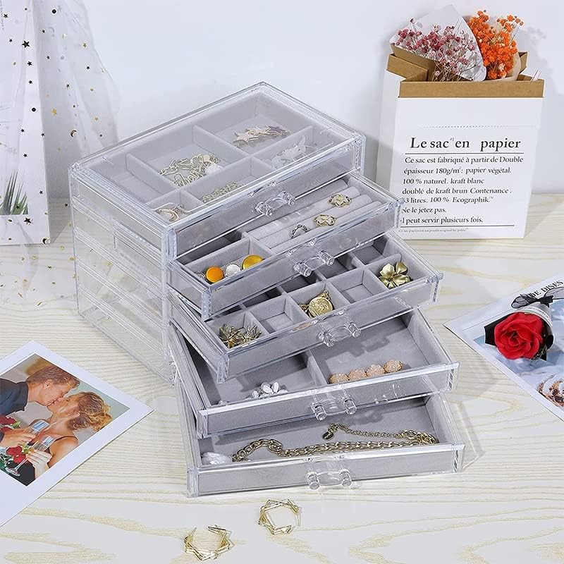 SAWQF prozirna akrilna kutija za odlaganje nakita Organizator za naušnice za djevojčice case Ring Plastic Container Display