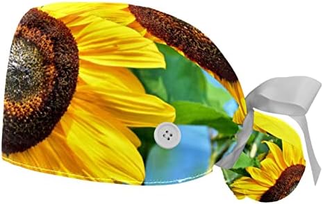 Medicinske kape za žene sa tipkama Long Hair, 2 komada podesiva radna kapa, cvijet suncokreta žuta priroda cvjeta