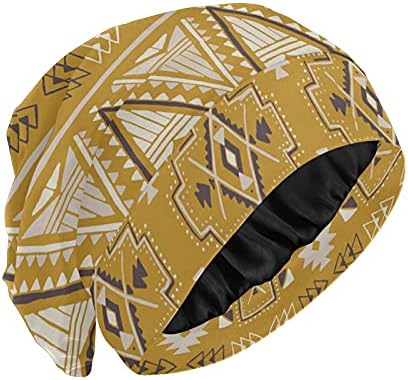 Kapa s lubanjem za spavanje Radni šešir Bonnet Beanies za žene prugasti boemski žuti tamni trokut plemenski plemenski plemenski kapu