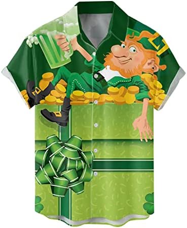 Muškarci Ležerni St. Patricks Day Print Bluuse Majica kratkih rukava Turedown ovratnik košulja Bodysuit kratka mirovanja