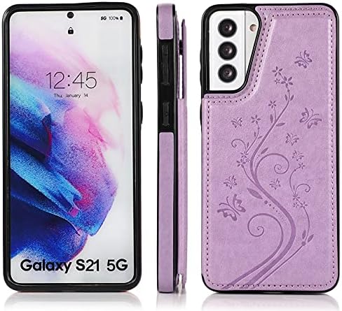 Telefonska futrola za Samsung Galaxy S21 Glaxay S 21 5G 6,2 inča s kaljenim staklom Zaštitni zaslon i držač kartice Novčanik Poklopac poklopca Flip kožni dodaci za stanice Gaxaly 21s G5 Kućišta Žene Djevojke Purple