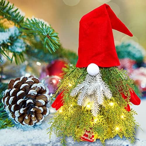 Malo božićno drvcu sa svjetlima, 18in Gnome Božićni ukras stola, ukras za stolnjak mini božićno stablo za kućni dekor, Gnome Božićni
