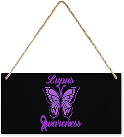Butterfly lupus svjesnost vrpca drvo je personalizirana drvena ploča Zidna umjetnost sa užadima za kućni uredski dekor 25 * 12,5cm