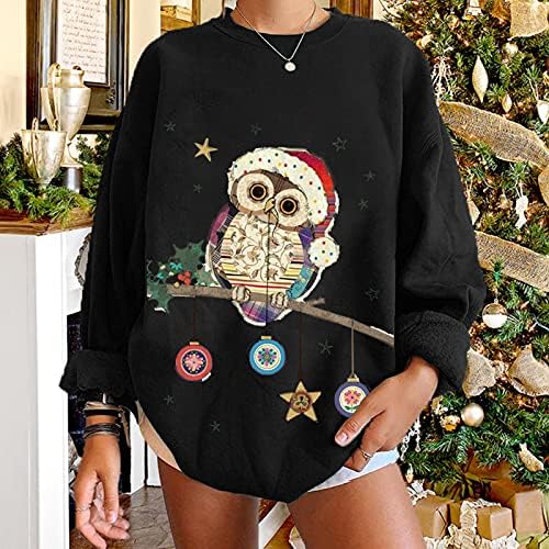 Žene Dukseri Ženska slatka smiješna Crewneck Božićni slatki sova Grafički pulover vrhove dugih rukava košulja Bluza