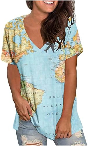 Dame Ljeto Jesen Graphic majica Mekana udobna odjeća kratki rukav V izrez pamuk lounge top košulja za teen djevojke 2g