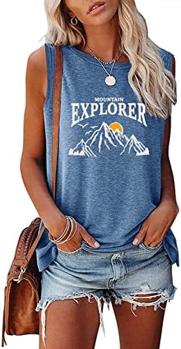 Ženski planinski Explorer Sunrise Grafički tenkovi na vrhu atletske vježbe Pješačenje Kampiranje Avantura smiješno slatko ljetni tee