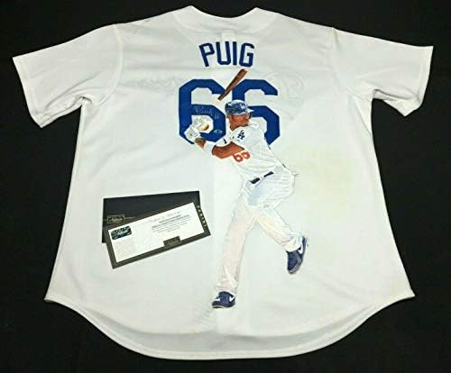 Yasiel Puig potpisao William Zavala Ručno oslikane Dodgers bejzbol dres Panini - autogramirani MLB dresovi
