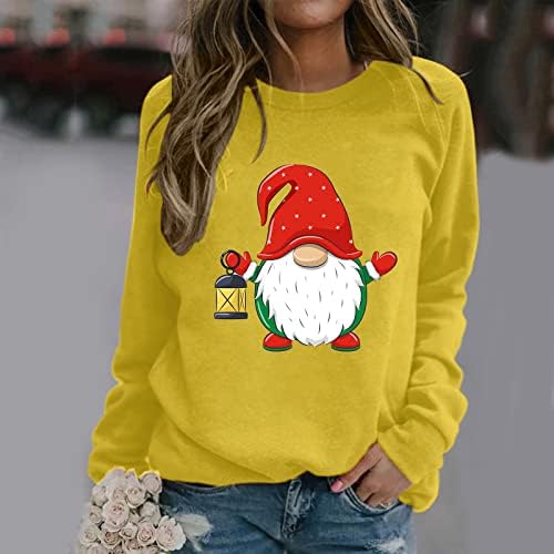 BEUU božićne majice za žene, ležerne Xmas Gnome Print Tops Crew Crt Plus Veličina majica Ženske duhove i dukseve