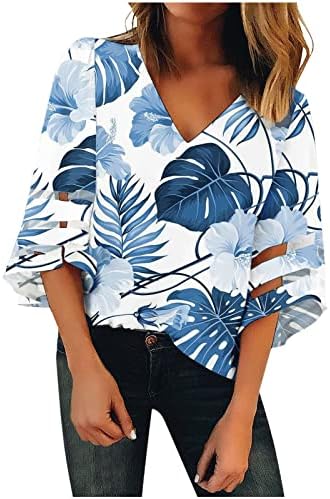 Košulja blube za žene Ljeto jesen 3/4 rukava Vneck grafički ispis cvjetna mreža za patchwork bluza Hh HH
