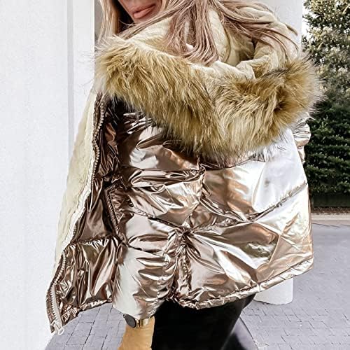 Ženska jakna od kaputa od čvrstog boja sa svijetlim licama velikih vuneni ovratnik zakrivljeni kapuljač plišani plišani zvani zimski
