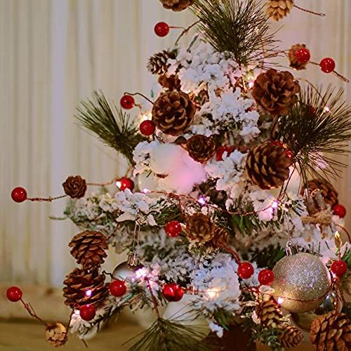 Božićni vijenac Vinolacke Pinecone tkanja metalnim zvukom zvona, umjetno crveno borovoboljstvo i xmas borov list, baterija od 10ft