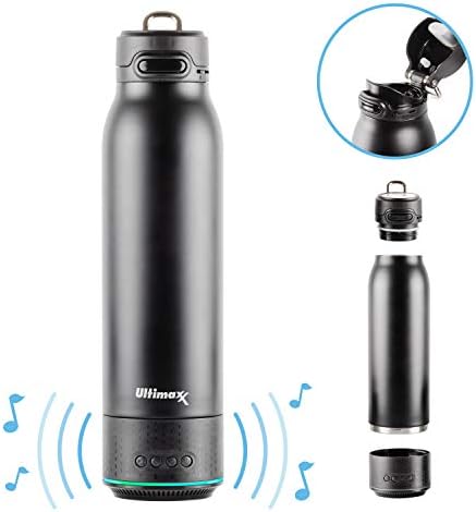 Vakuum izolirana vrhunska boca sa punjivim Bluetooth zvučnikom - čeličnim dvostrukim zidnim dizajnom + lampica, zgodan izljev za piće,