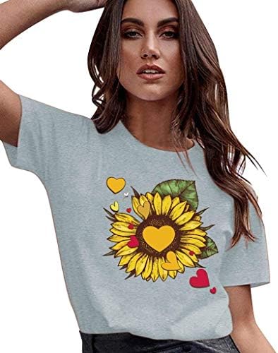 terbklf Ženska Moda suncokret grafički Tee Tops srce štampani kratki rukav T Shirt djevojke odjeća studenti Bye Tshirt