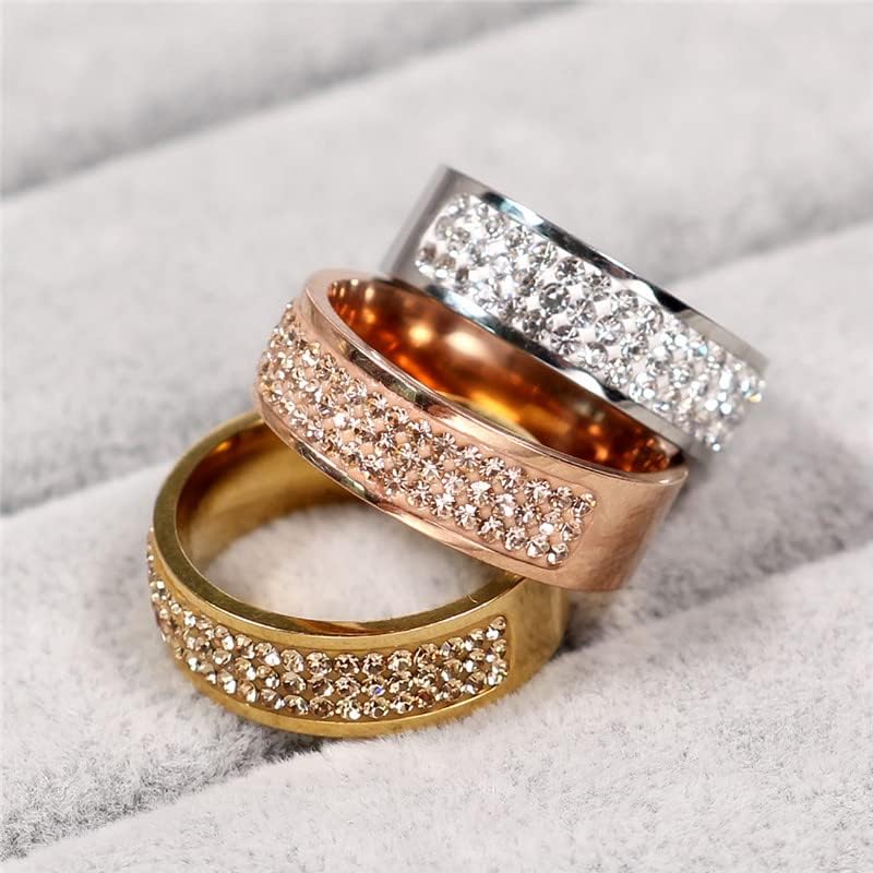 Koleso Rose Gold poznati brend Cirkon prsten 8mm polukrug tri reda Kristal 316L prstenje za žene muškarci-68931