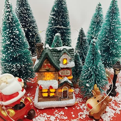 26pc Mini božićni borovi drveća umjetna snježna stabla za mraz sa seoskom kućom Santa Sack Elk i mini ulica svijetli božićni dekor