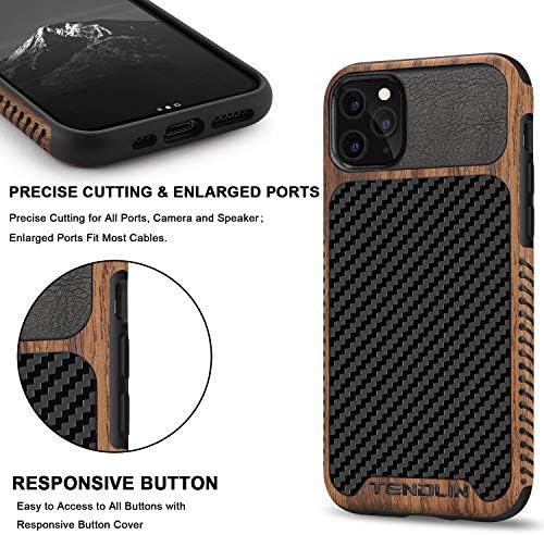 Tendlin kompatibilan sa iPhone 11 pro max Case Wood Wood sa kožnim hibridnim futrolom od karbonskih vlakana