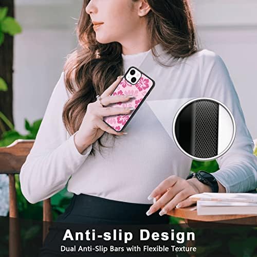 Pink Hibiscus telefon kompatibilan sa iPhoneom 13 6,1 inčni - otporni na udarci TPU slatka cvijeta otisnuta iPhone futrola dizajnirana
