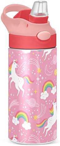 Goody Unicorn Rainbow Pink Kids Boca vode, izolirane boce od nehrđajućeg čelika sa slamnim poklopcem, 12 oz BPA-bez propuštanja za