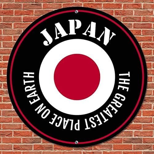 Okrugli metalni limenski znak Japan Država Zastava Najveće mjesto na Zemlji nostalgični bar potpisan vintage vijenac Potpisuje metalne