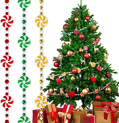 Anydesign 3pcs božićno stablo Candy Garland akril Peppermint Candy Božićni vijenac Dekor crveno žuti zeleni bombonski perlirani vijenac