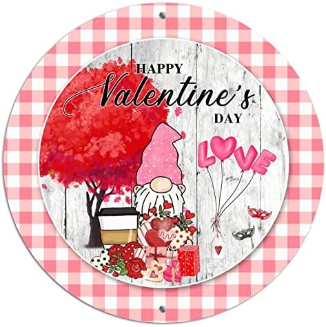 Okrugli metalni valentinovo vijenac potpisuje crveno ljubavno drvo gnome wood zrno bivolastog plaženog limenog potpisa godišnjica