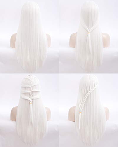 Netgo Bijela perika sa šiškama, duga ravna Bijela perika za žene, 27 inča otporne na toplotu sintetičke ženske perike za kosu za Cosplay
