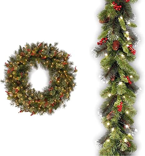 Nacionalna stabla Prethodna umjetna božićna vijenac, 36 inča i pre-upaljeno umjetno božićno vijenče, zelena, grbno smreka, bijela