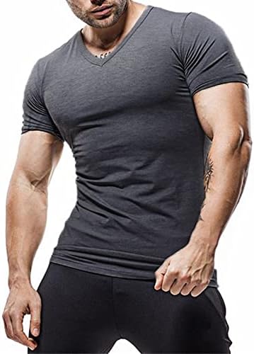 Muška majica od pamučne V-izrez Vježba Bodybuilding Modni kratki rukav ljetni klasični čvrsti fit vrh
