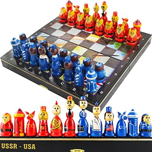 Hladni ratni suvenir Drveni šah - ručni rezbareni šahovski komadi matryoshka lutke - Igre porodične ploče - šahovni setovi za odrasle
