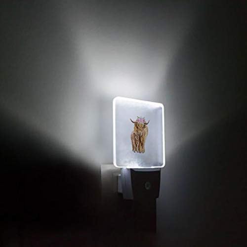 OneHoney Lovely Highland krava sa bebom LED Plug-In noćno svjetlo Auto Dusk to Dawn senzor dekor lampa za spavaću sobu, kupatilo,