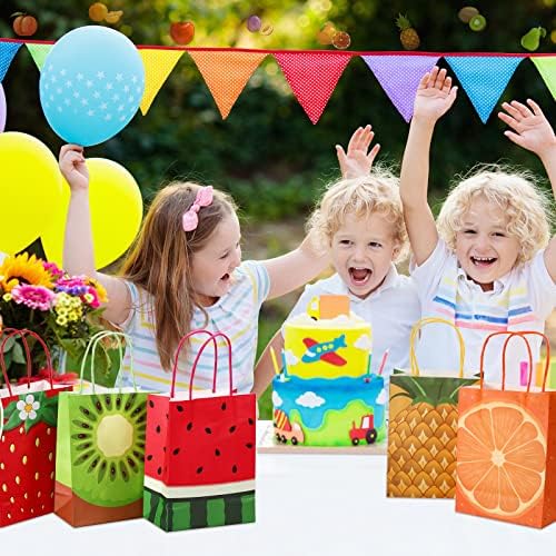 24 komada ljetne voćne zabave Favor torbe, papirna torba Tutti Frutti poklon poslastica sa šarenom ručkom Candy Goodie torba za tematske