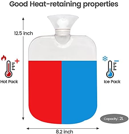Flaša za toplu vodu 2 litra sa poklopcem, čista prirodna guma torba za toplu vodu bez BPA sa pletenom za ublažavanje bolova, grijač